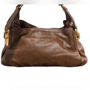 Auth Givenchy Brown Embossed Leather Small Shoulder Bag Hobo